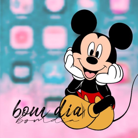 Figurinha de Bom dia Mickey mouse sentado